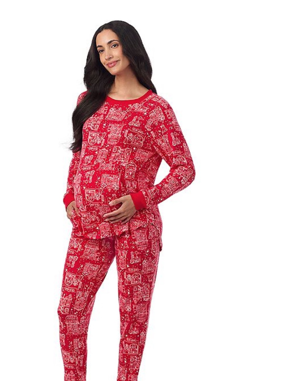 Cuddl Duds Red Printed Maternity Pajama Set
